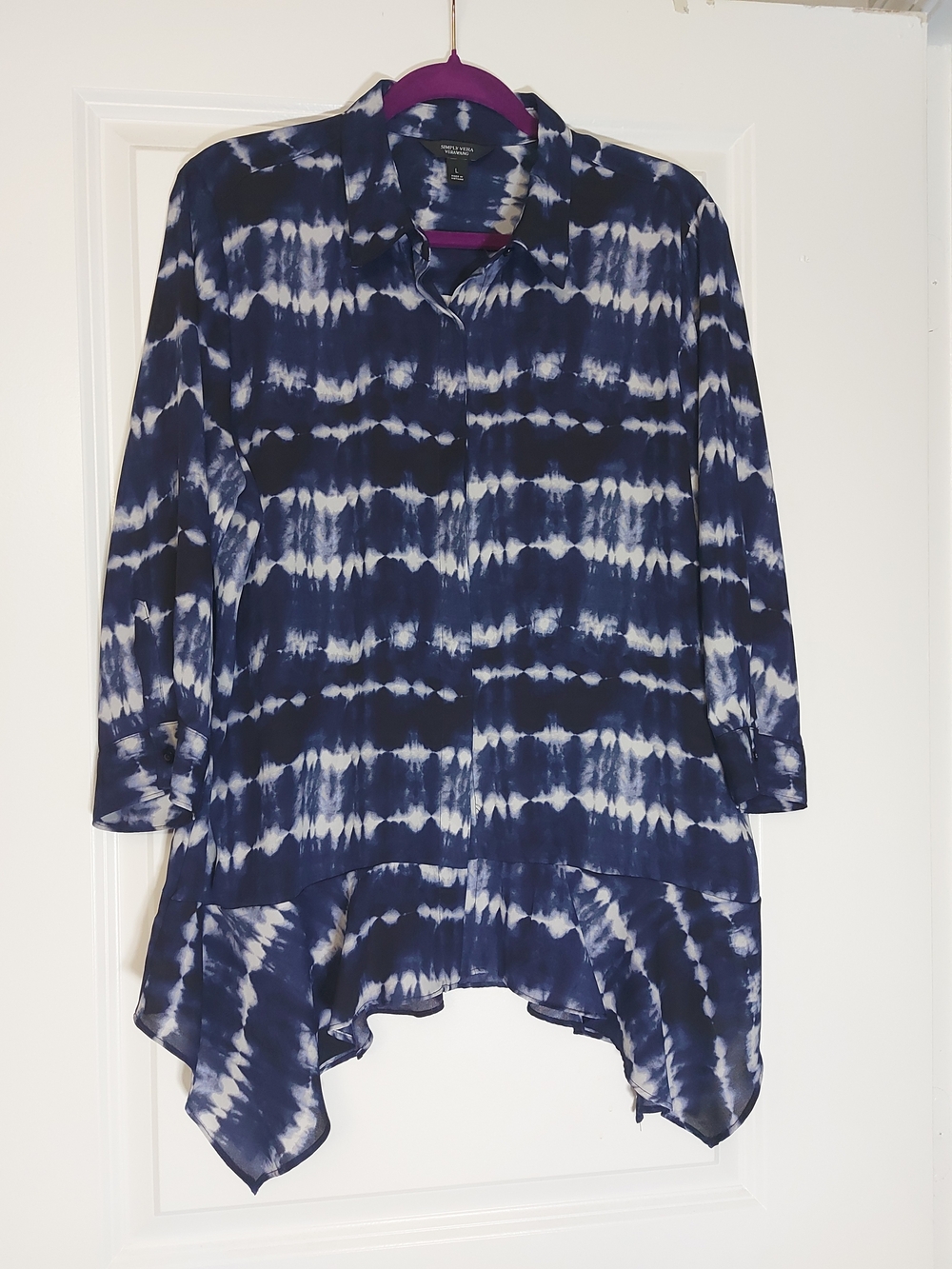 **3 for $25** Simply Vera Vera Wang Navy and White Tie-Dye High-Low Tunic